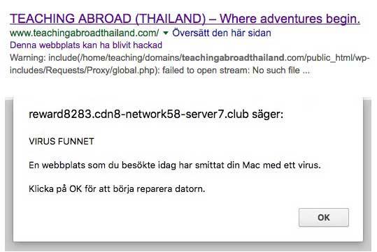 Om en hackad webbplats